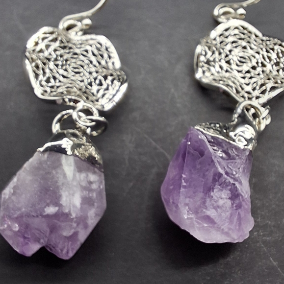 Amethyst Dreamcatcher Earrings – Spiritual Healing Crystal Jewelry - Picture 4 of 6
